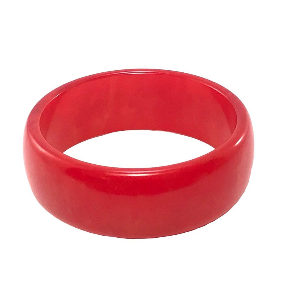 Vintage Wide Marbled Cherry Red Bakelite Bangle Bracelet 1930s - 1940s - Picture 5 of 8